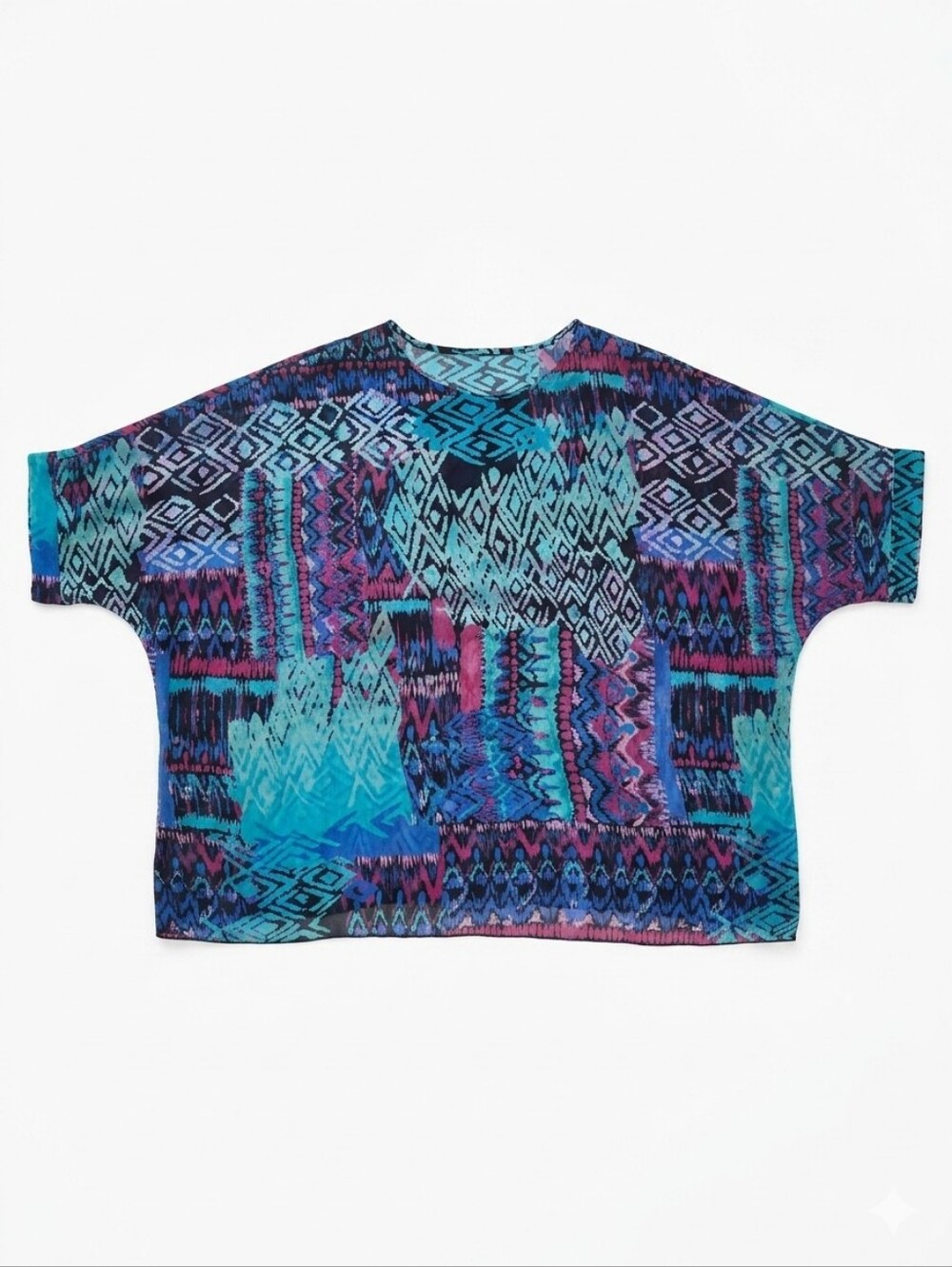 Colorful baggy short sleeve sheer top, OS. EUC. - Picture 3 of 3